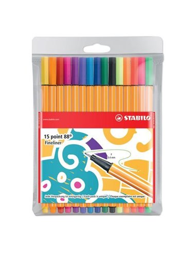 SW8815-3,Set Fineliner Stabilo Point 88 F, 0.4 mm, 15 bucati/set plastic