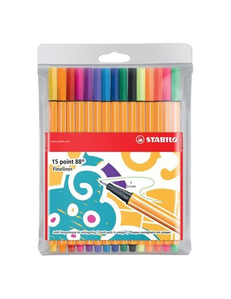 SW8815-3,Set Fineliner Stabilo Point 88 F, 0.4 mm, 15 bucati/set plastic