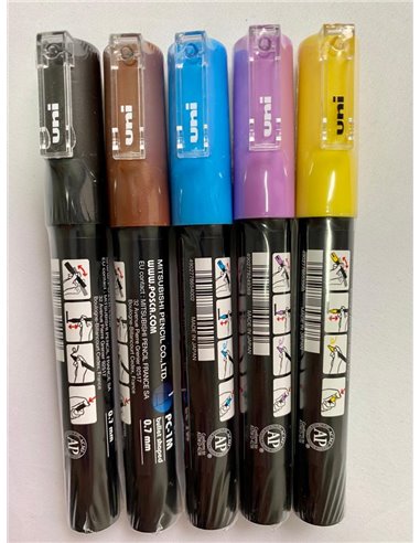 Set 5 markere UNI POSCA PC-1M 0.7mm - Diverse culori