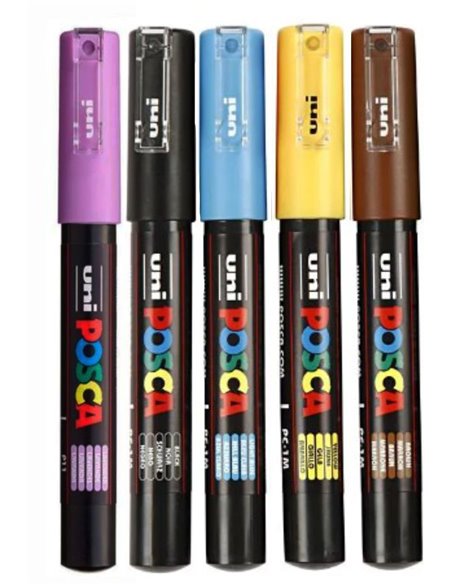 Set 5 markere UNI POSCA PC-1M 0.7-1 mm - Diverse culori