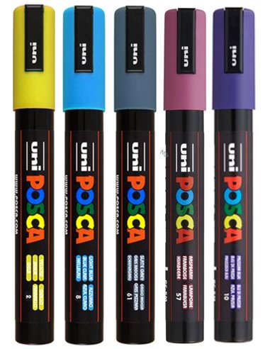 SET 1 - 5 Markere UNI POSCA PC-5M, 1.8-2.5mm