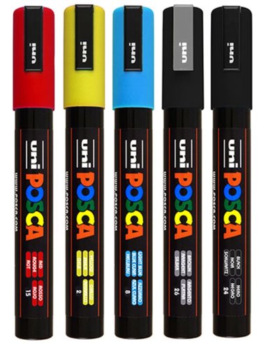 SET 2 - 5 Markere UNI POSCA PC-5M, 1.8-2.5mm