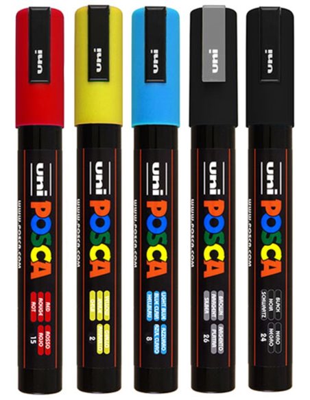 SET 2 - 5 Markere UNI POSCA PC-5M, 1.8-2.5mm