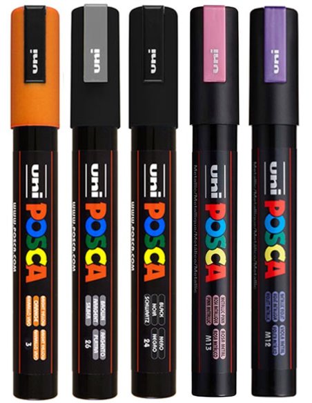 SET 4 - 5 Markere UNI POSCA PC-5M, 1.8-2.5mm