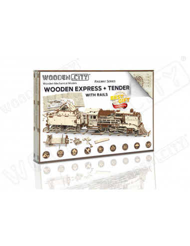 Expres cu vagon pe sine - puzzle mecanic 3D, Wooden.City,WR323