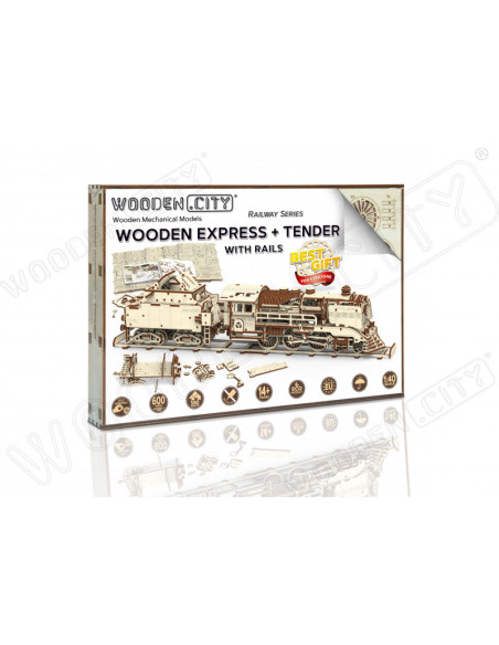 Expres cu vagon pe sine - puzzle mecanic 3D, Wooden.City,WR323