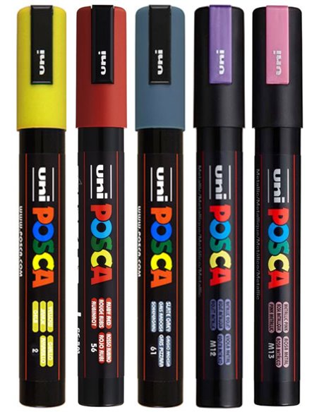 Set 5 markere UNI POSCA PC-5M, 1.8-2.5 mm, POS13-PC5M
