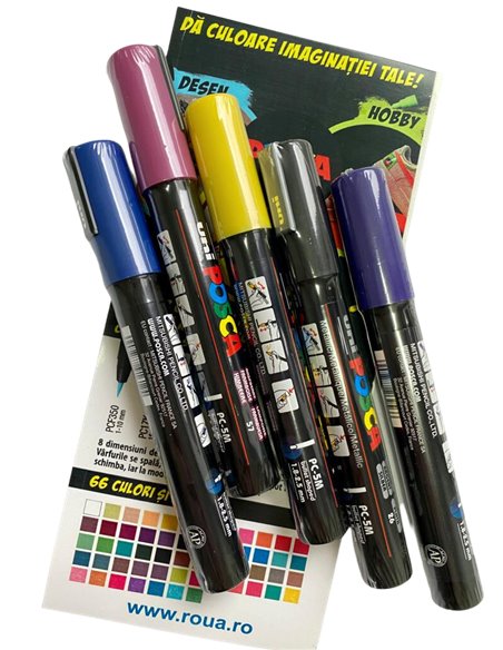 Set 5 markere UNI POSCA PC-5M, 1.8-2.5 mm, POS12-PC5M