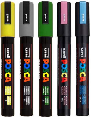 Set 5 markere UNI POSCA PC-5M, 1.8-2.5 mm, POS17-PC5M