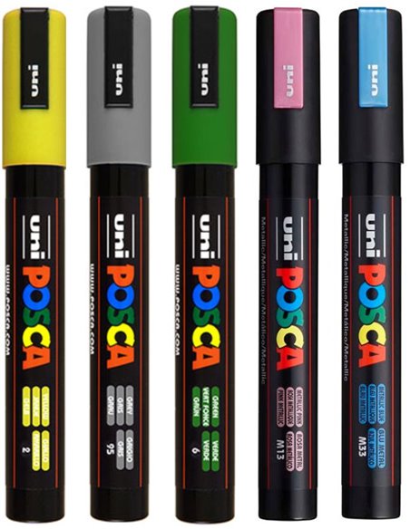 Set 5 markere UNI POSCA PC-5M, 1.8-2.5 mm, POS17-PC5M