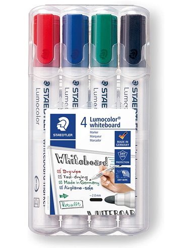 Marker whiteboard STAEDTLER varf rotund 2 mm, 4 culoriI/SET - ST-351-WP4