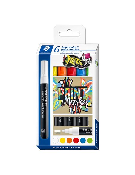 Marker STAEDTLER Lumocolor cu vopsea acrilica 6 culori/SET, ST-349-C6