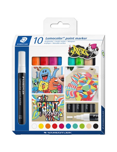 Marker STAEDTLER Lumicolor cu vopsea acrilica, 10 culori/SET, ST-349-C10