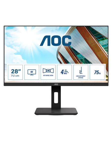 MONITOR  AOC 28 inch, home | office, IPS, 4K UHD (3840 x 2160), Wide, 300 cd mp, 4 ms, HDMI | DisplayPort, "U28P2A" (include TV