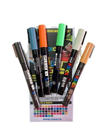 Set 6 Markere UNI POSCA PC-3M, 0.9-1.3 mm, POS25-PC3M