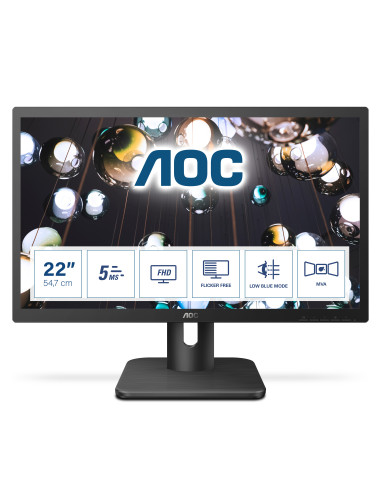 Monitor 21.5" AOC 22E1Q, FHD 1920*1080, 60 Hz, WLED, VA, 16 9, 5 ms, 250 cd mp, 3000 1  20M 1, 178 178, Flicker-free, HDMI, VGA,