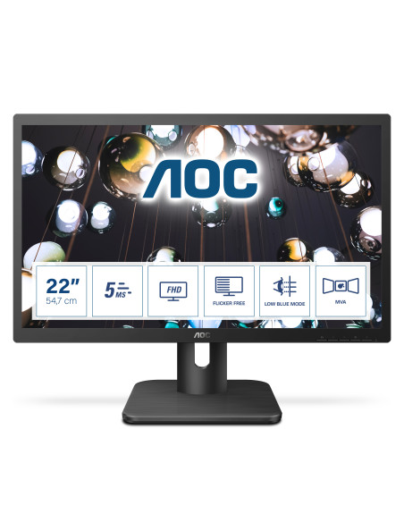 Monitor 21.5" AOC 22E1Q, FHD 1920*1080, 60 Hz, WLED, VA, 16 9, 5 ms, 250 cd mp, 3000 1  20M 1, 178 178, Flicker-free, HDMI, VGA,