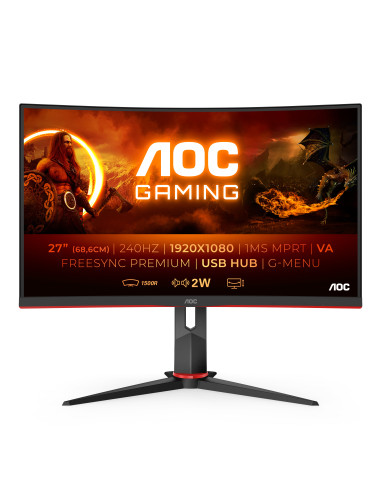 Monitor 27" AOC C27G2ZU BK, FHD 1920*1080, 240 Hz, 0.5 ms, VA, Curbat 1500R, WLED, 16 9, 300 cd mp, 3000 1, 178 178, flicker fre