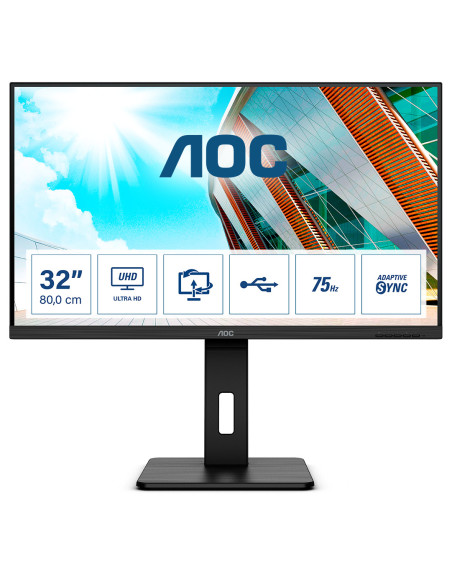 Monitor LED AOC U32P2, 31.5inch, 4K VA UHD, 4ms, 60Hz, negru