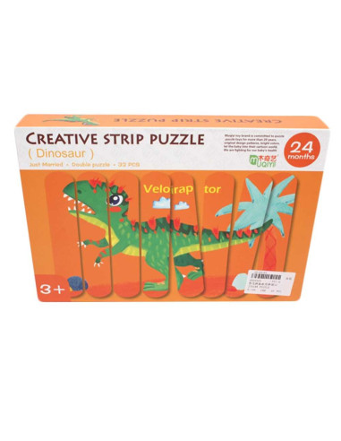 Puzzle betisoare din lemn, Dinozaur, 32 piese,ROB-PT1-8