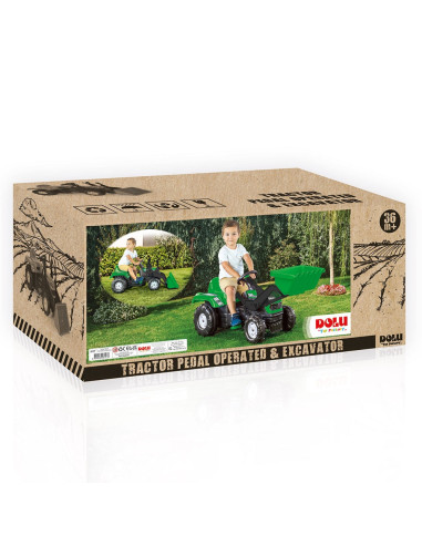 Tractor - excavator cu pedale, Verde, 52x110x45 cm -