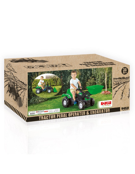 Tractor - excavator cu pedale, Verde, 52x110x45 cm -