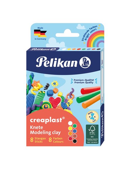 606035,Plastilina Pelikan Creaplast, set 8 culori