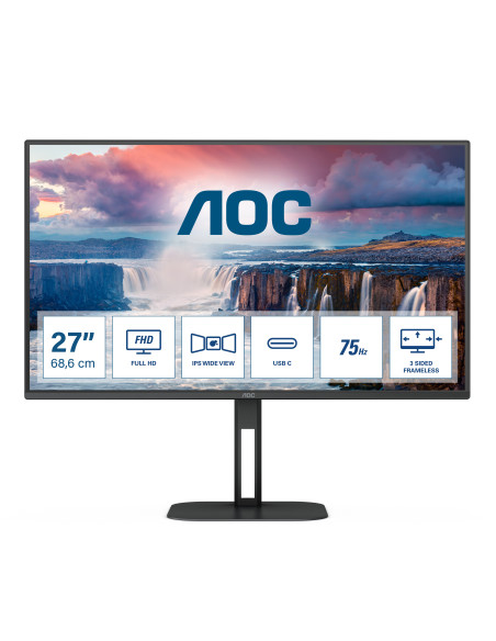 MONITOR 27" AOC 27V5CE BK, Tehnologie display  IPS, Rezolutie  1920x1080, Tip iluminare fundal  W-LED, Aspect Ratio  16 9, Anti