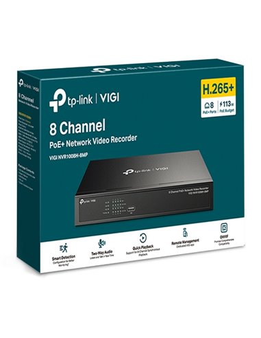 TP-LINK VIGI 8 CHANNEL Network video recorder, VIGI NVR1008H-8MP, latime de banda 80 Mbps, 8 canale IP, rezolutie: pana la 8MP,