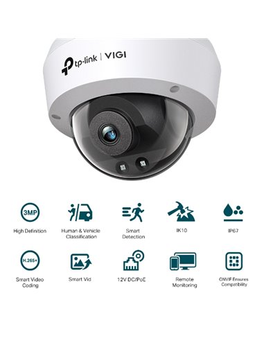 "TP-LINK VIGI 3MP Indoor Dome Network Camera,VIGI C230I Mini(2.8mm), 1/2.8""
Progressive Scan CMOS, obiectiv: 2.8mm, F1.6,  ungh