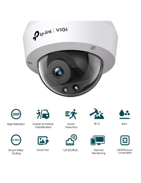 "TP-LINK VIGI 3MP Indoor Dome Network Camera,VIGI C230I Mini(2.8mm), 1/2.8""
Progressive Scan CMOS, obiectiv: 2.8mm, F1.6,  ungh