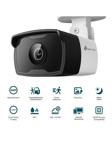 "TP-LINK VIGI 4MP Outdoor Bullet Network Camera,VIGI C340i(4mm), 1/3""
Progressive Scan CMOS, obiectiv: 4mm, F2.2,  unghi vizual
