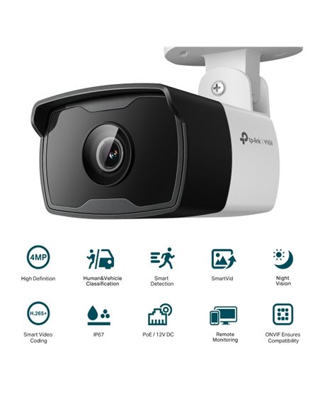 "TP-LINK VIGI 4MP Outdoor Bullet Network Camera,VIGI C340i(4mm), 1/3""
Progressive Scan CMOS, obiectiv: 4mm, F2.2,  unghi vizual