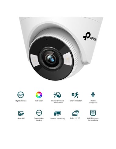 "TP-LINK VIGI 3MP Indoor Turret Network Camera,VIGI C430(2.8mm), 1/2.8""Progressive Scan CMOS, obiectiv: 2.8mm, F1.6,  unghi viz