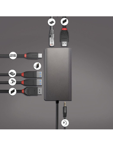 Mini Docking Station Lindy USB 3.2 Type C - 4K HDMI si DP, PD