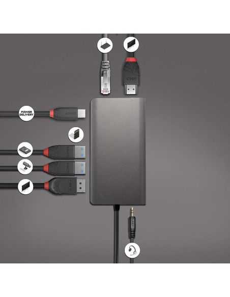 Mini Docking Station Lindy USB 3.2 Type C - 4K HDMI si DP, PD