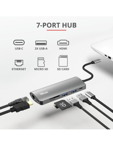 Hub USB Trust Dalyx, 7 porturi USB-C,,TR-23775
