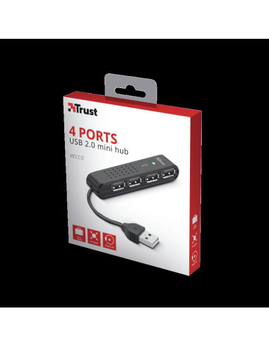 Hub USB Trust Vecco Mini, 4 Port USB 2.0,,TR-14591