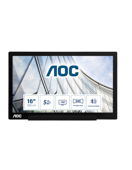 Monitor portabil 15.6" AOC I1601FWUX, FHD 1920*1080, 60 Hz, WLED, IPS, 16 9, 5 ms, 220 cd  mp, 700 1, 160 160, USB-C, cablu USB