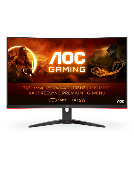Monitor 31.5" AOC CQ32G2SE BK, Curved 1500R, Gaming, QHD 2560*1440, 165 Hz, 1 ms, VA, WLED, Flicker free, Free sync Premium, 16 