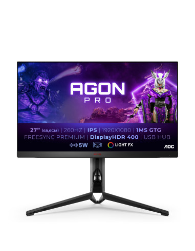 Monitor 27" AOC AG274FZ, FHD 1920*1080, Gaming, IPS, 16 9, 260 Hz,WLED, 1 ms, 400 cd m2, 1000 1, 178 178, pivot, headphone out,m