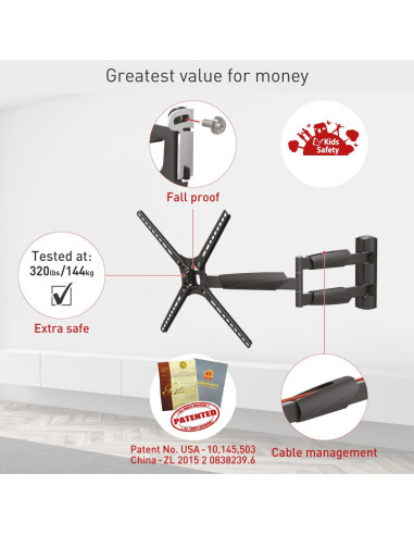 Suport TV plat/curbat de perete cu 2 brate Barkan BM464XL, 13"- Suport TV plat/curbat de perete cu 2 brate Barkan BM464XL, 13"-