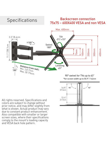 Suport TV plat/curbat de perete cu 2 brate Barkan BM464XL, 13"- Suport TV plat/curbat de perete cu 2 brate Barkan BM464XL, 13"-