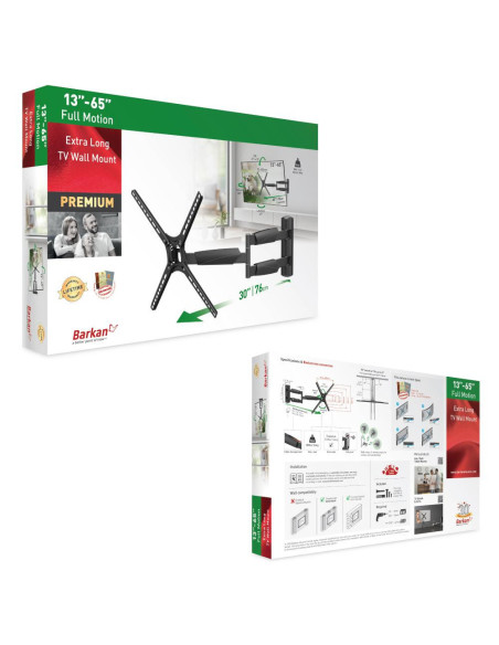 Suport TV plat/curbat de perete cu 2 brate Barkan BM464XL, 13"- Suport TV plat/curbat de perete cu 2 brate Barkan BM464XL, 13"-