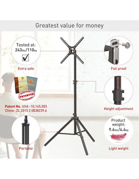 Suport tripod portabil de podea pentru TV plat/curbat Barkan