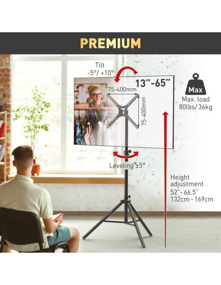 Suport tripod portabil de podea pentru TV plat/curbat Barkan