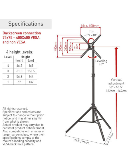 Suport tripod portabil de podea pentru TV plat/curbat Barkan