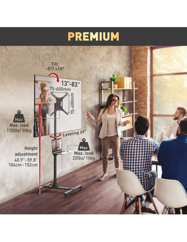 Suport Mobil de podea pentru TV plat/curbat Barkan + raft metal Suport Mobil de podea pentru TV plat/curbat Barkan + raft metal