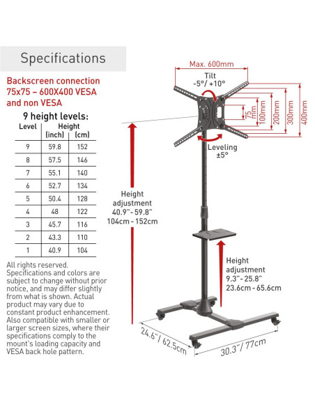 Suport Mobil de podea pentru TV plat/curbat Barkan + raft metal Suport Mobil de podea pentru TV plat/curbat Barkan + raft metal