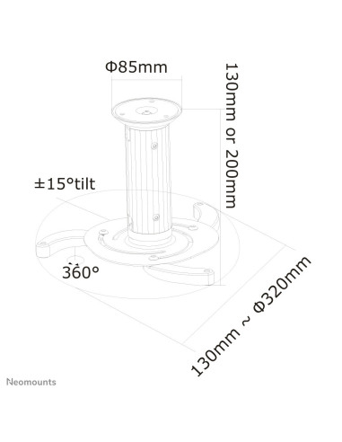 Suport Proiector pentru tavan, Neomounts by Newstar BEAMER-C80, 8-15 cm, suporta pana la 15kg,